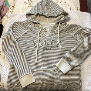 Gray and white striped hoodie